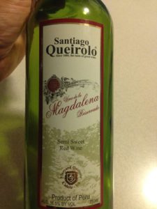 Andrew Villarreal (via FB): "Santiago Queirolo Magdalena Semi Sweet Red from Peru. Deep ruby color with red fruit and fresh acidity with prune, cherry, and strawberry aromas. Crisp and medium bodied,with low tanins and a nice medium finish."