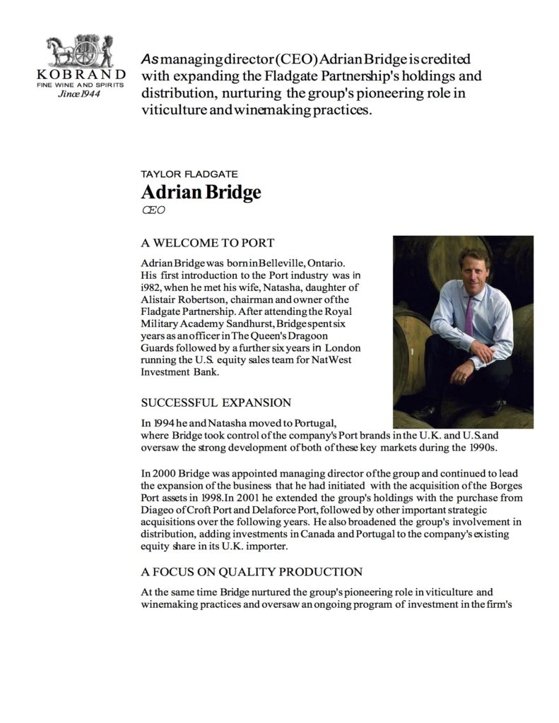 Taylor Fladgate Port: Adrian Bridge Bio