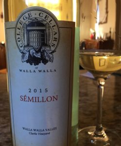 2015 College Cellars Semillon, Clarke Vineyard, Walla Walla Valley, WA.