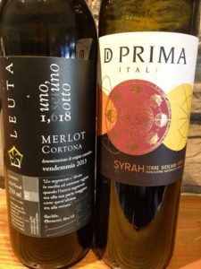 2013 Leuta Merlot from Cortona, and a 2nd Italian wine, 2015 Di Prima Syrah from Sicily.